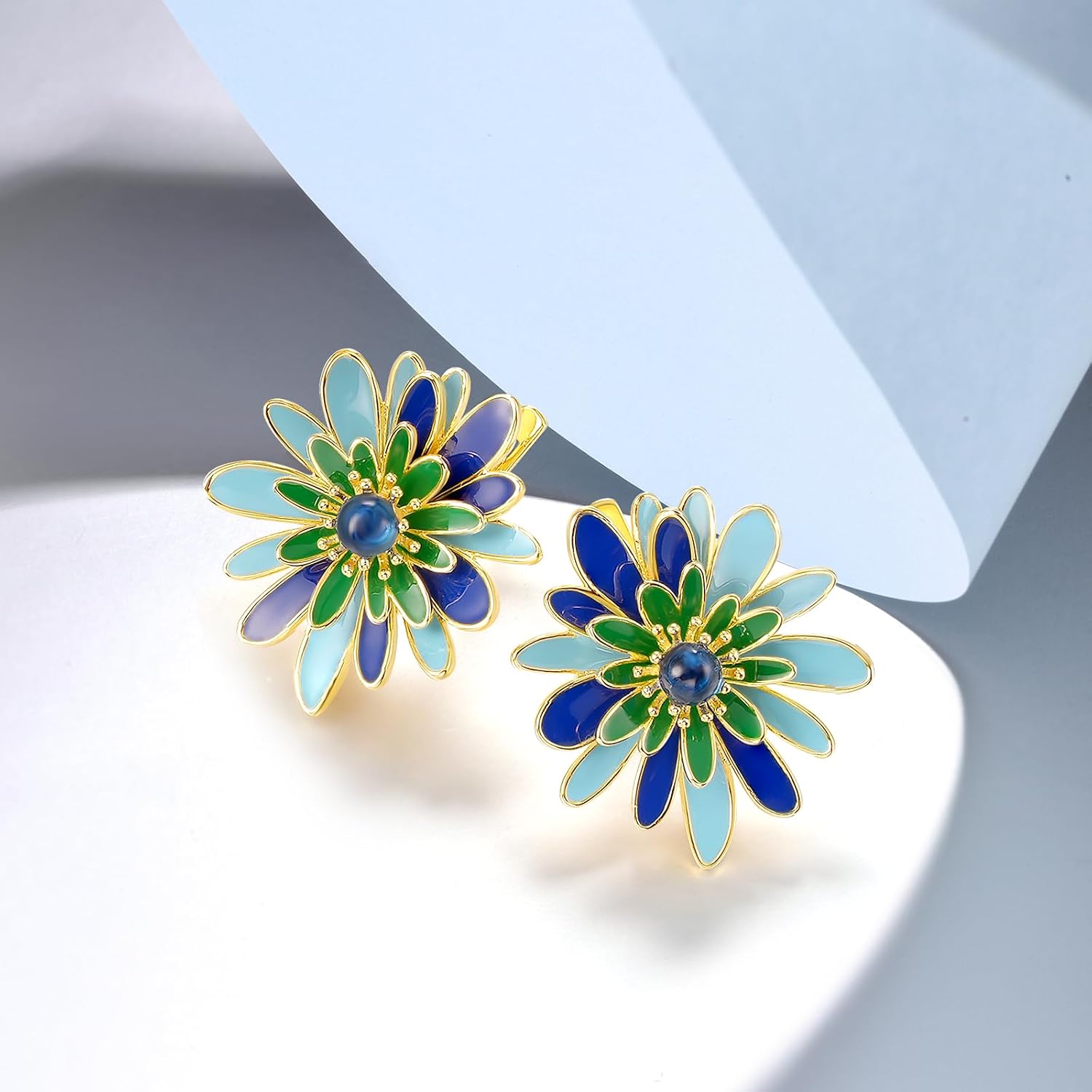 Santuzza Sterling Silver Gemstone Enamel Flower Earrings