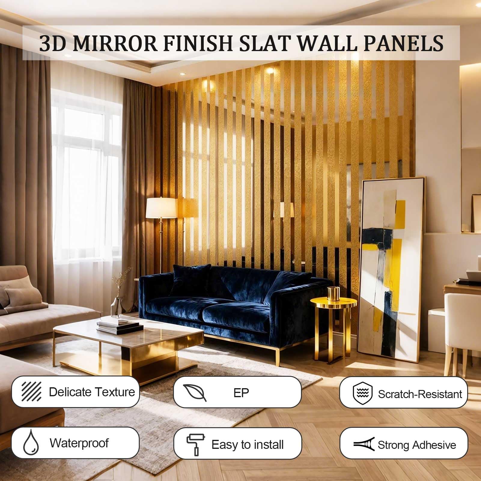 Panel de Pared Autoadhesivo de PVC con diseño de Listones, Papel Tapiz Autoadhesivo Grueso con Efecto Espejo, Paneles de Pared 3D insonorizados, Impermeables para Paredes y techos (60 x 300