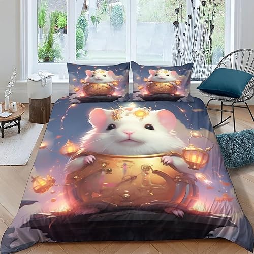 Lindo edredón de cama de hámster travieso juego de edredón de animales del bosque de hámster travieso, diseño de gatos y perros, edredón de cama
