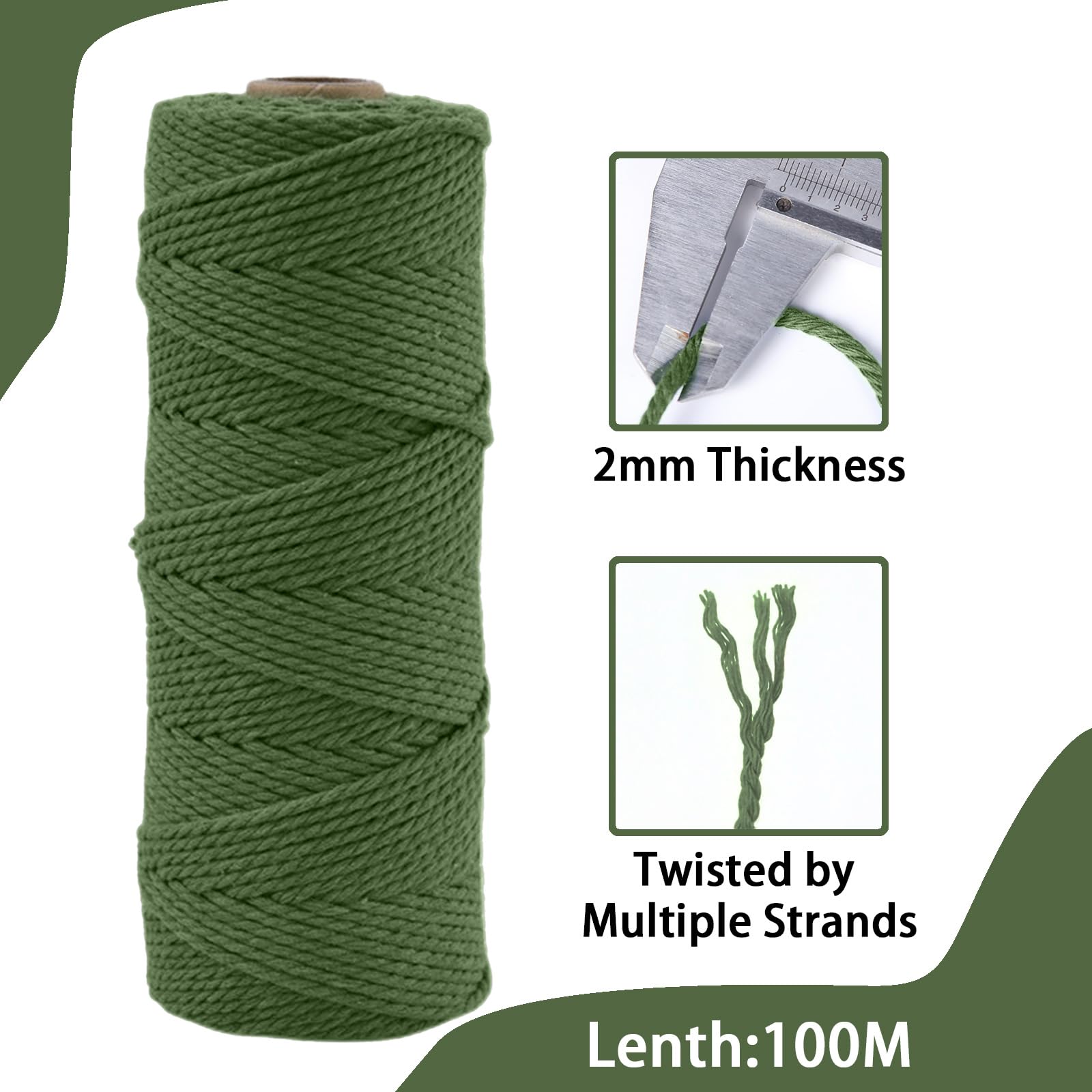 Macrame Corda di Cotone Spago Bianco 2mm x 200M per Decorazione, Confezioni Regalo, Artigianato Fai da Te, Legare la Carne