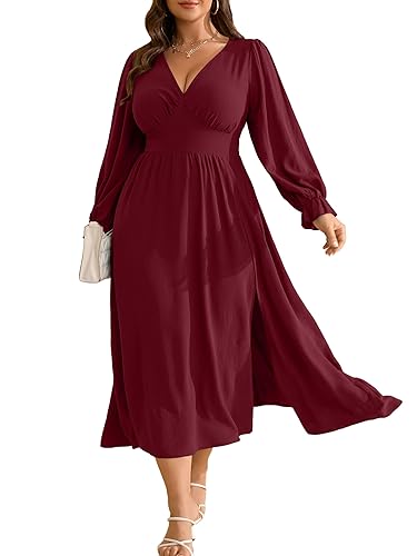 RWJ Plus Size Wedding Guest Dress for Women Deep V