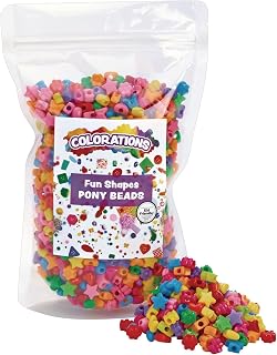 Colorations fun shapes pony beads, 1lb, set of 1800 beads, lacing hole 1/8 inches, craft, hobby, arts & crafts, fun, art supplies, fun shaped pony beads