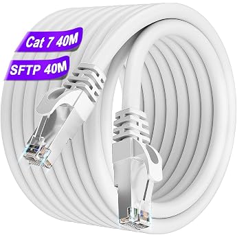 Soibke LAN Cable 40 m Cat 7 Network Cable 40 m White Shielding Gigabit | Ethernet Cable High Speed Internet Cable SFTP 10Gbps