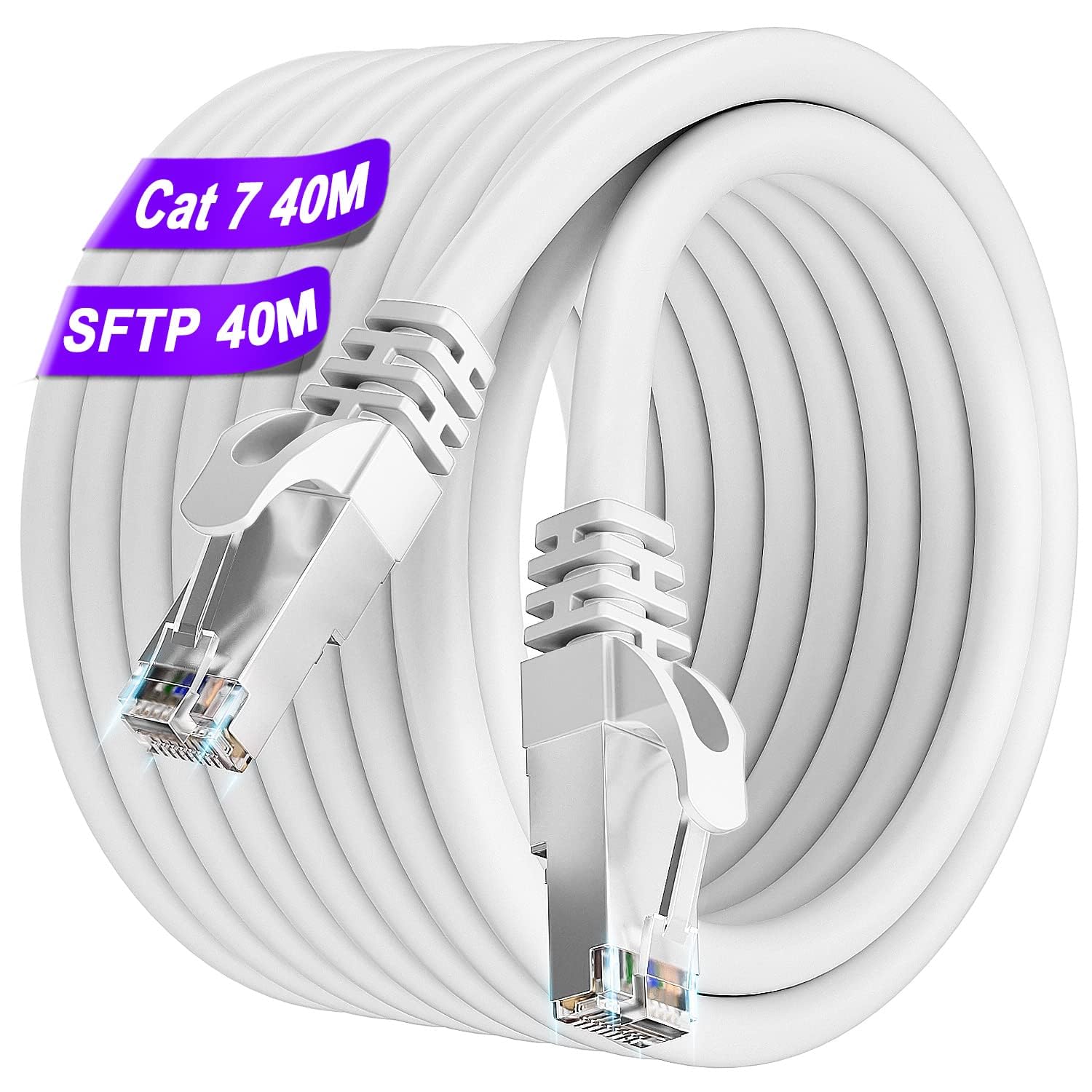 Soibke Cable Ethernet 40m Cat 7 Blanc Cable Réseau 40m Blindé S/FTP Gigabit