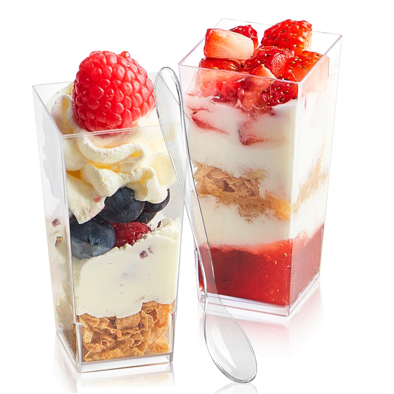 100 Pack 3 Oz / 90 Ml Mini Dessert Cups With Lids & Spoons, Mini Round Dessert Shooter Cups Clear Plastic Parfait Appetizer Cup Yogurt Parfait Appetizer Puddin 100 Pack 3 Oz / 90 Ml Mini Dessert Cups With Lids & Spoons, Mini Round Dessert Shooter Cups Clear Plastic Parfait Appetizer Cup Yogurt Parfait Appetizer Puddin