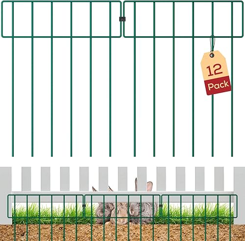 Paquete de 12 valla de jardín verde de 13 x 17 pulgadas, valla de barrera de animales, valla de jardín sin excavación, valla de jardín pequeña para