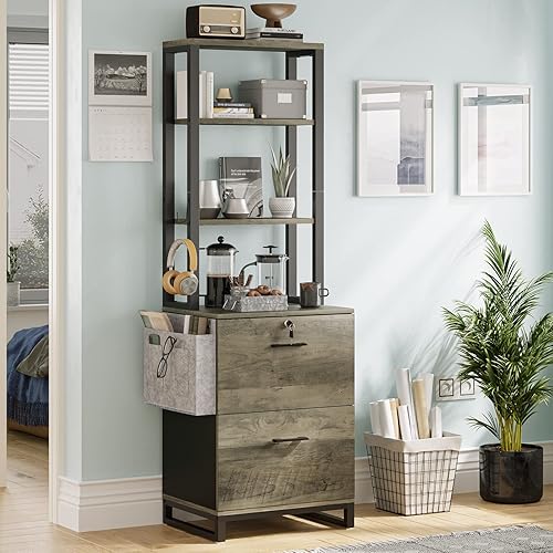 Miniatura 7 de Itaar Archivador de 2 cajones con cerradura, archivador para carta, legal, tamaño A4, carpetas colgantes, archivadores para oficina en casa con