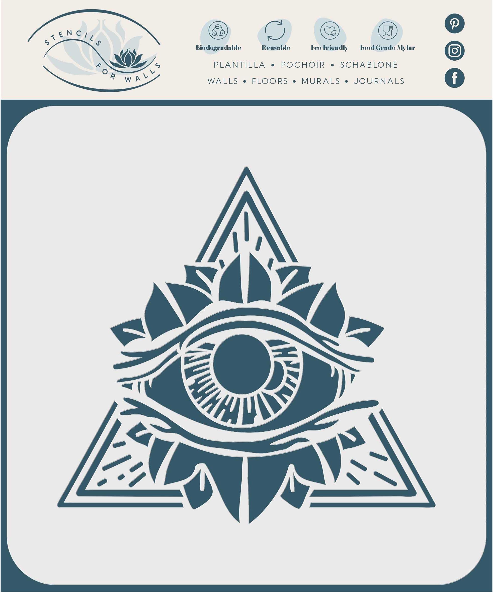 All Seeing Eye Stencil, 11.4 x 10.8 cm (S) - Pyramid Symbol Eye of Providence Triangle Magic Freemasonry Spiritual Esoteric Stencils for Painting Template