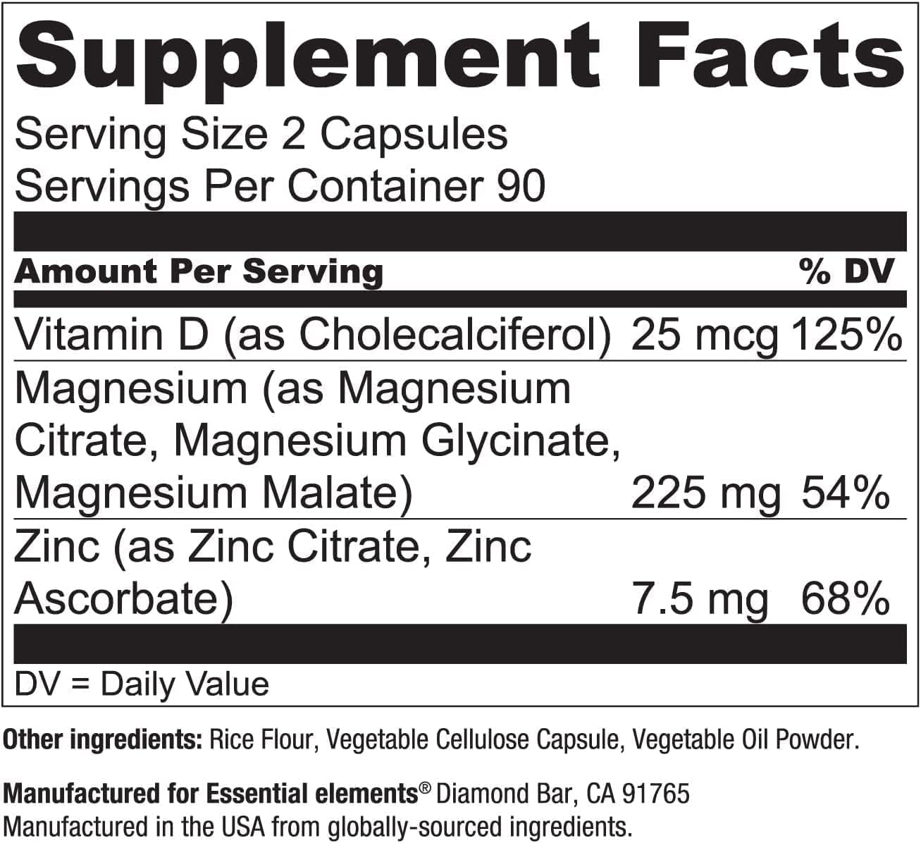 Magnesium & Zinc with Vitamin D3 by Essential Elements - for Sleep Immune & Bone Support - Magnesium Glycinate, Malate, Citrate 200mg - Triple Magnesium Supplement for Women and Men - 3 Month Supply