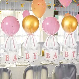 4 Set Blue Tulle Tutu Balloon Centerpieces – Baby Shower Table Decor With Stand & Box, 24" Balloons, Gender Reveal