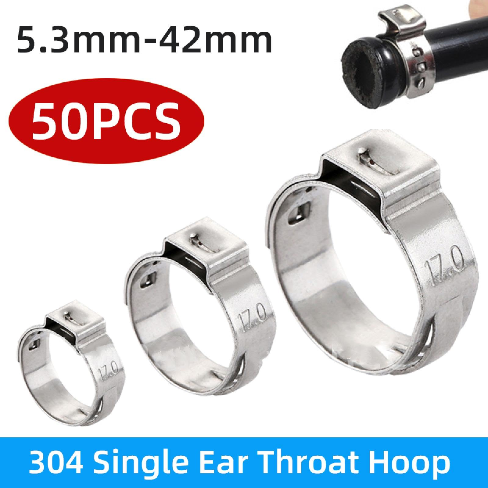 Abrazadera de manguera de una sola oreja de acero inoxidable 304, 50 piezas, 5,3-42 mm, kit de abrazaderas para tubería, para sellar todo tipo de mangueras (34,6-38,1 mm)