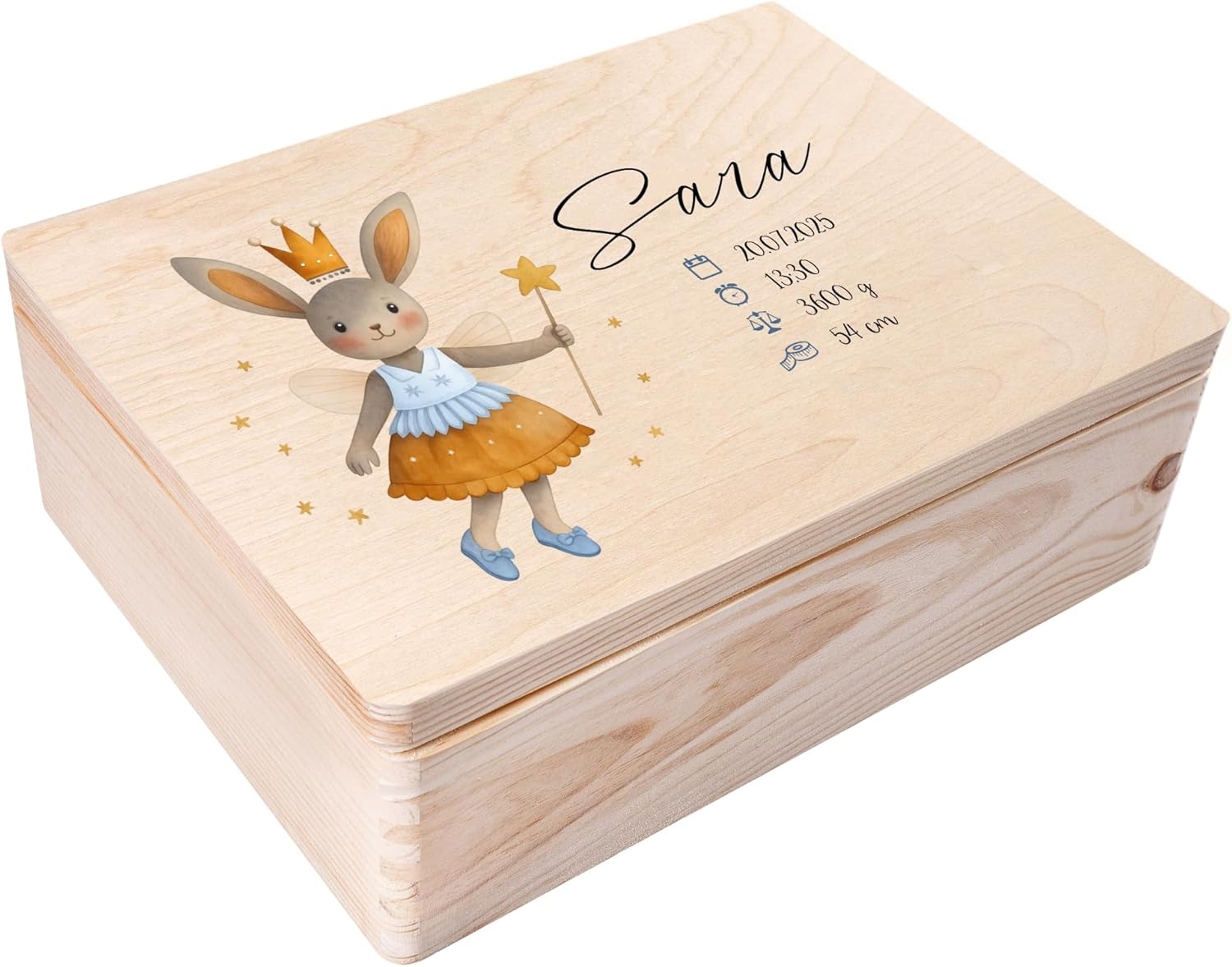 Personalized Wooden Baby Memory Box Storage Box - Rabbit | 15.8x7.87x5.51in (+-0.5) | Hinged Lid Engraving | Unpainted Gift Box Rough UNSANDED Keepsake Memory Souvenir Chest