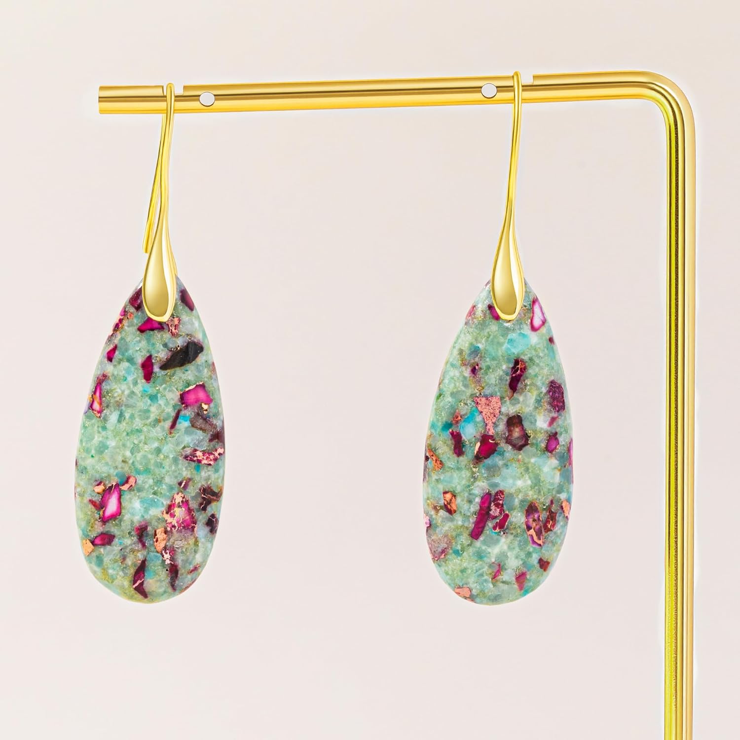 Natural Stone Earrings For Women Fishhoop Dangle Drop Earrings Gold Silver Hoop Statement Earring Birthday Gifts For Women - Image 4