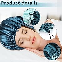 Vista 5 de Paquete de 2 gorros de satén para dormir, gorra de satén ajustable de doble capa para cabello natural y rizado