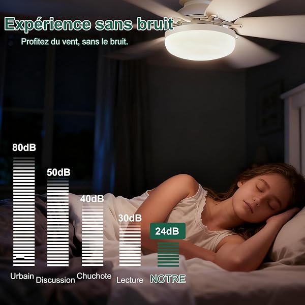 Ventilateur de Plafond avec Lumière et Telecommande, 52CM, Variateur 30W 1800 Lumen 3000-6500K 3 Couleurs & 3 Vitesses, avec Douille E27, Petit Modèle pour Chambre, Cuisine, Salle de Bain(Blanc) - 5