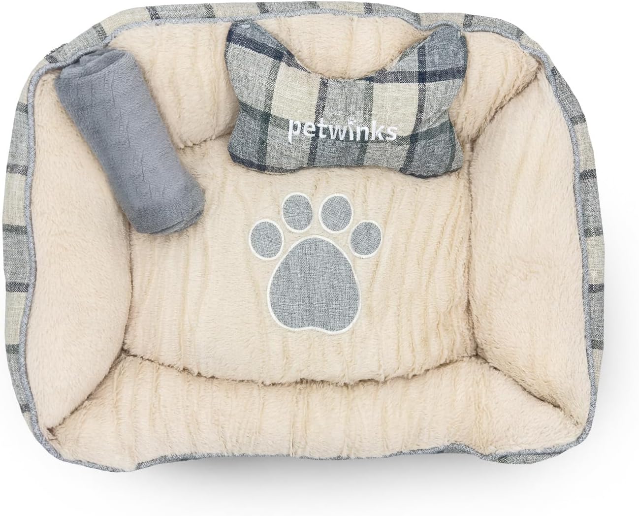 3pce Pet Bed Cuddler Set with Cushion and Blanket Anti Slip Cuddler Bed with Removable Cushion (Grey)