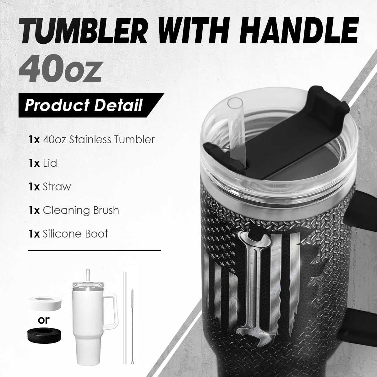 SANDJEST Mechanic Gift for Men, 40oz Stainless Steel Insulated Coffee Tumbler With Lid & Straw, Travel Mug Gift for Dad Husband, Christmas Birthday Father's Day - Image 2