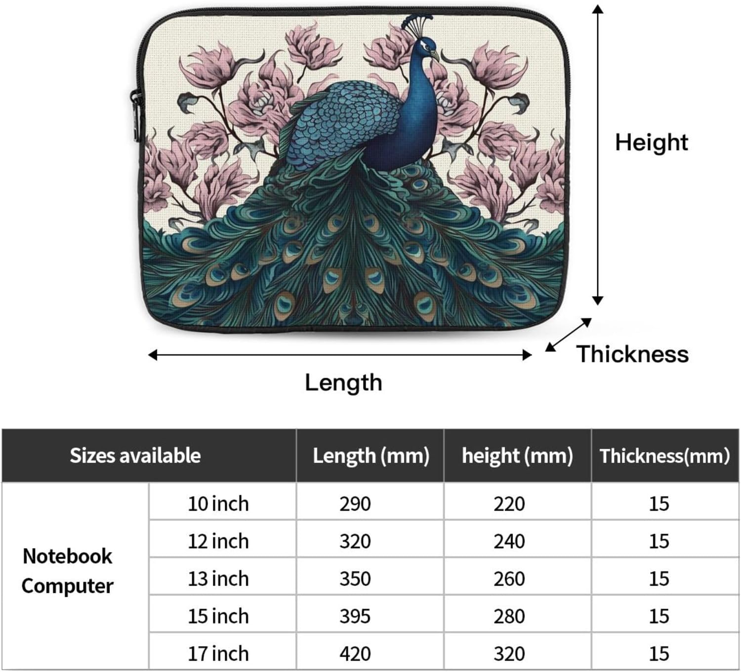 Laptop Sleeve Ppeacock Laptop Case Slim Laptop Bag Briefcase Shockproof Laptop Protective case for Men Women Work Travel 10 inch image 3