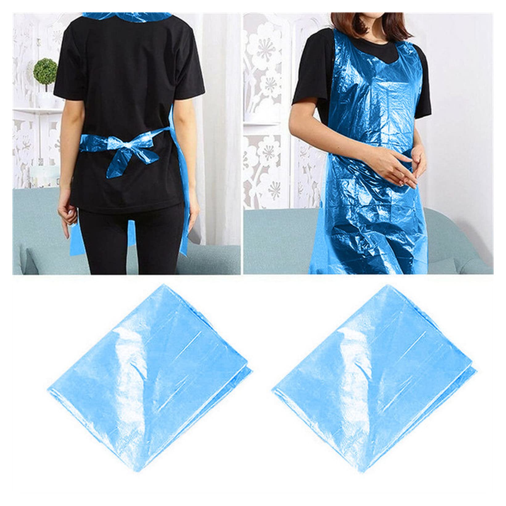 KAYLRE Schürze 100 stücke Weiß Einweg Reinigungsschürze Erwachsene Unisex Transparent Outdoor Camping Sport Schürze zum Kochen von Sanitärküchenreinigung Schürze Damen (Size : Blue)