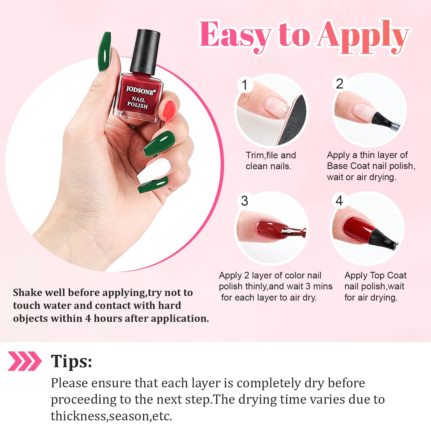 JODSONE 32 Colors Quick Dry Nail Polish Set 0.17 fl.oz,Valentines Nail Polish Set with 1 Top Coat & 2 Base Coat,Totaling 35Pcs,Air Dry & Long Lasting Nail Art DIY Home Manicure Gift for Women