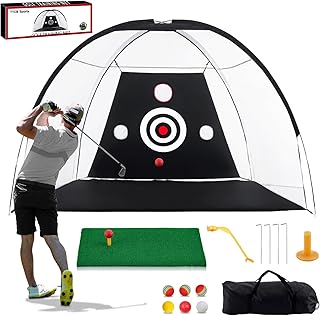 TTCB Sports Red de Golf de Gran Tamaño 10x7FT - Entrenamiento de Swing de Golf Eficaz en Interiores y Exteriores - Red de Práctica de Golf Incluye 6 Bolas, 1 Corrector de Swing y 1 tee