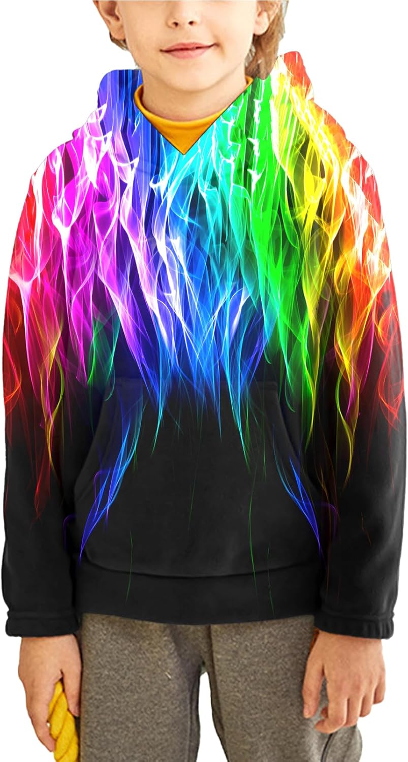 Asylvain Graphic Hoodies for Boys Girls 3D Print Novelty Colorful Cool Kids Sweatshirts Size 6-15 Years - Image 2