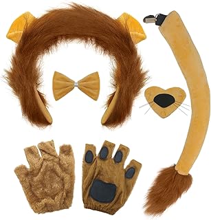 FUIPVGI 5 Piece Lion Costume Accessory Set, Lion Ears, Plush Headband, Tail, Nose,…
