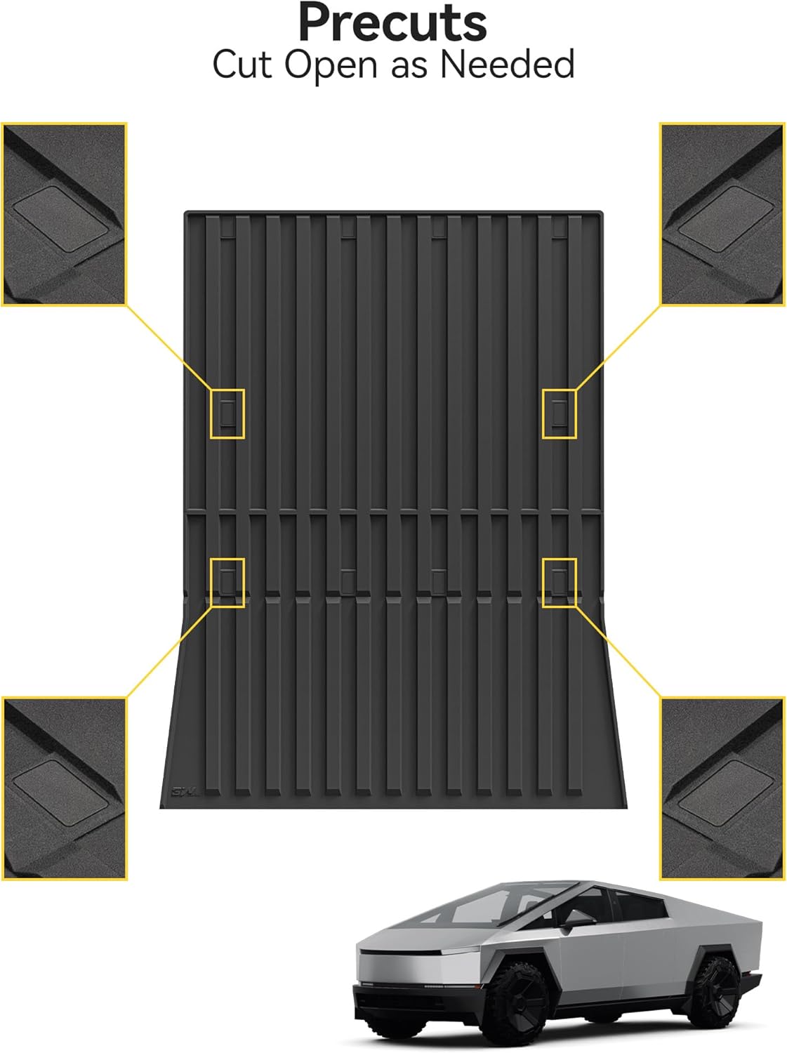 3W Truck Bed Mat for Tesla Cybertruck 2023 2024 2025, All Weather Protection Waterproof Car Bed Liner, Custom Fit TPE Pickup Rear Trunk Cargo Mat Tesla Accessories Mats, Black - Image 2