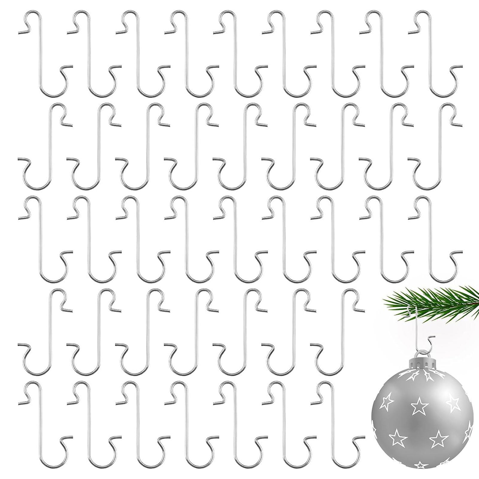 Hsioluted 100pc Ornament Hooks Metal Wire Hook Christmas Ornaments Hangers for Christmas Tree Decoration Home New Year Party Decor S Shaped Hooks for Ornaments