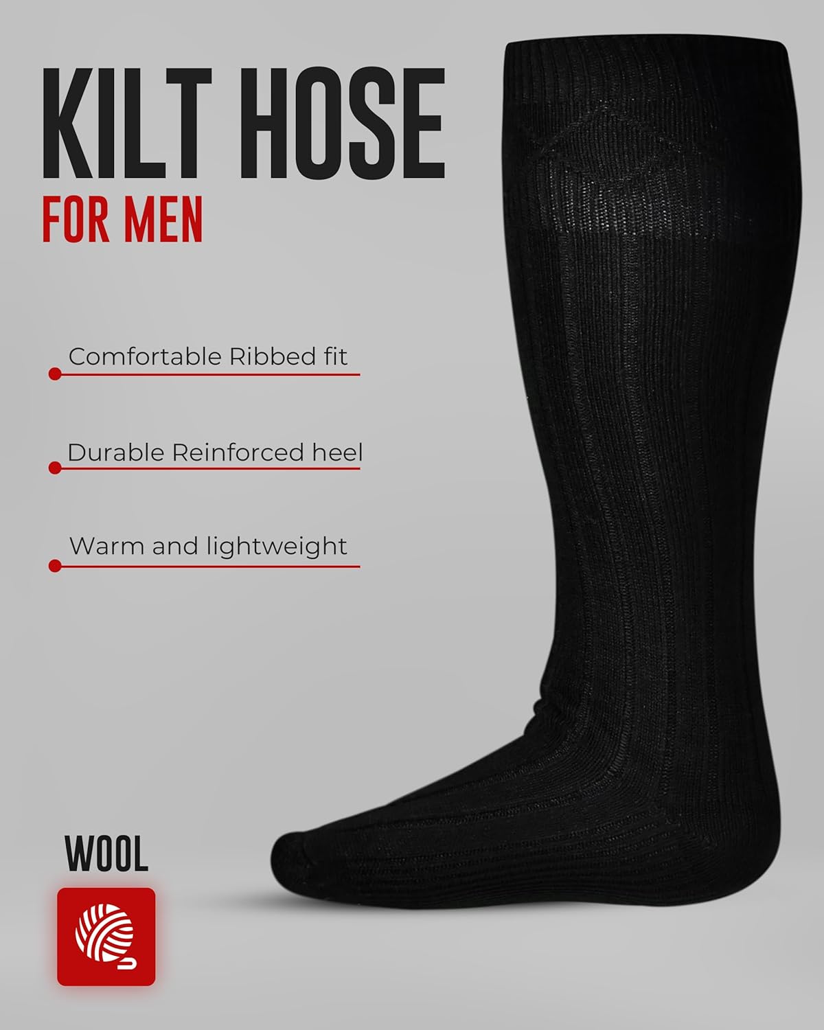 Highland Scottish Wool Blend Kilt Hose for Men Ribbed Socks for USA Shoe Sizes - Image 4