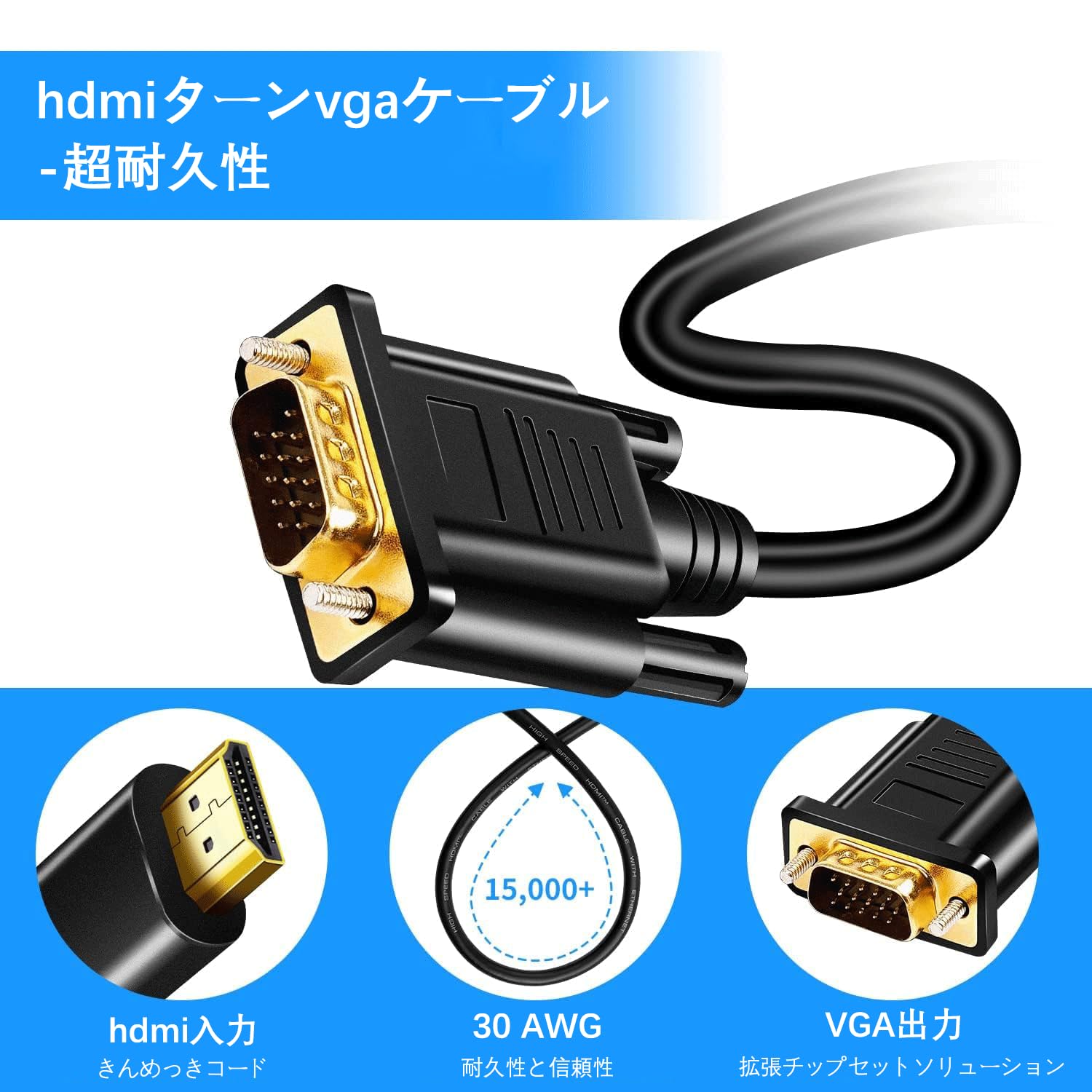Amazon.co.jp: LBSC HDMI VGA 変換ケーブル 1m 1080P/60Hz HDMI入力