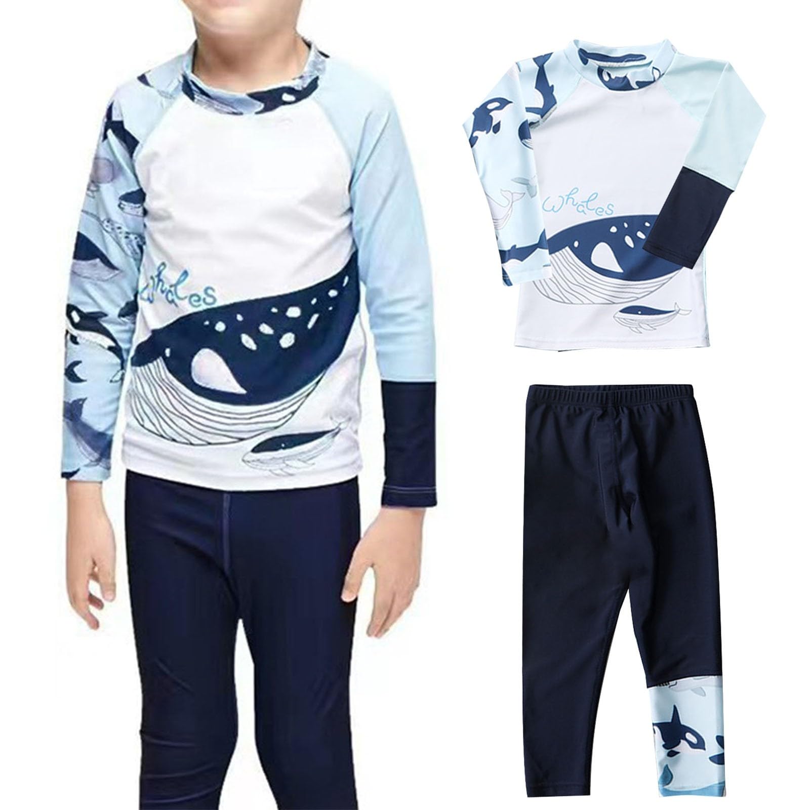 Uv Badebekleidung Junge Jungen Bademode Kinder Lange Ärmel Badeanzug UV Schützend Schwimmanzug Niedlich Geteilter Sonnenschutz mit Hai Muster Trocknend 2 teilig