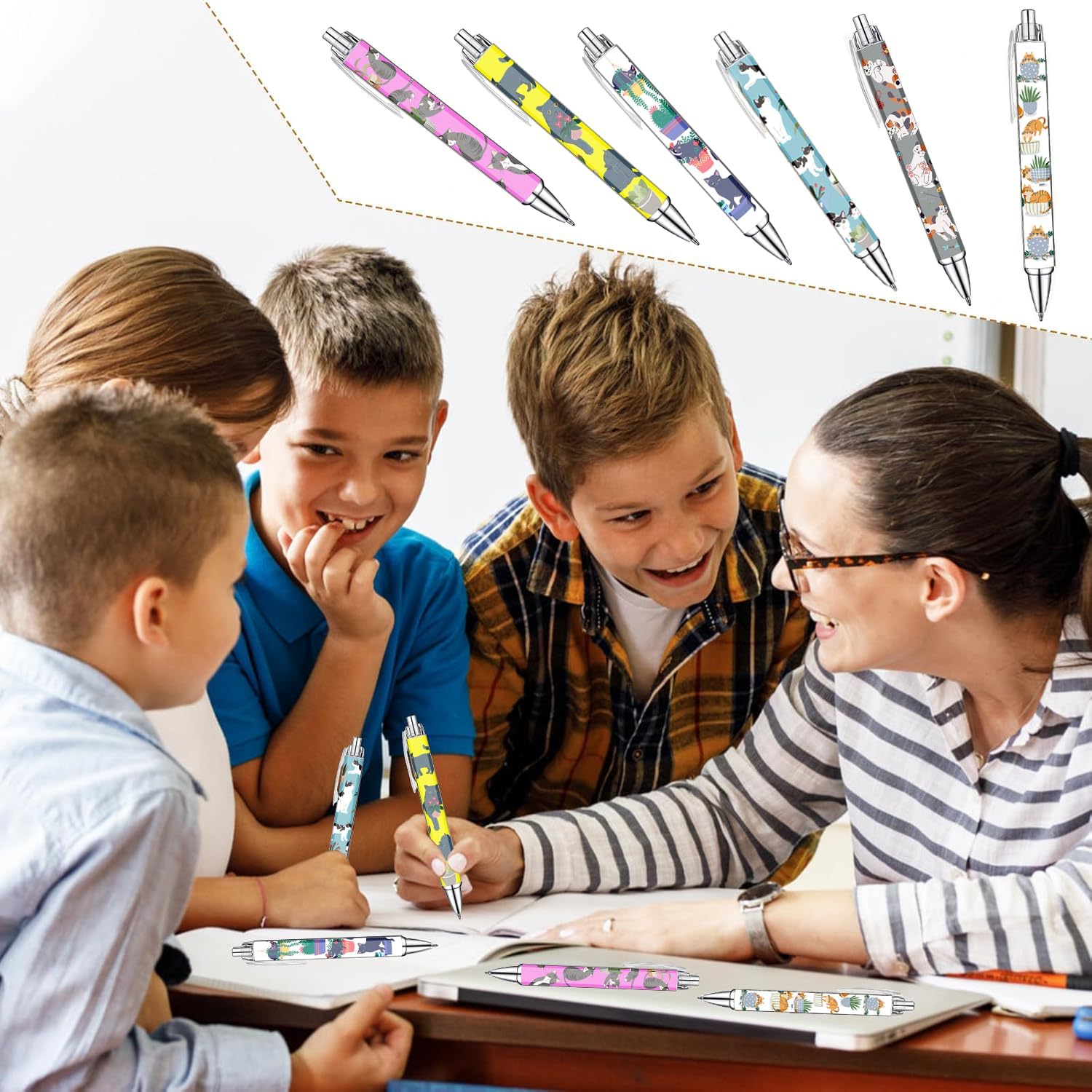 Idealmuzik 6 Cat Pens for Cat Lovers,Cute Kawaii Funny Cats Kitty Themed Paw Ballpoint Gel Pen, Japanese Stationary Notebook Diary For Women Office Worker Supplies Stuff Decor Desk Accessories Gifts - Image 5