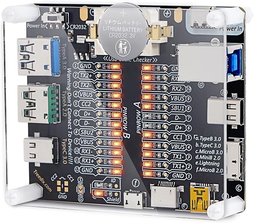 Treedix USB Cable Data Line Test Board Checker With Acrylic Case Charging Card Type-C Micro A B