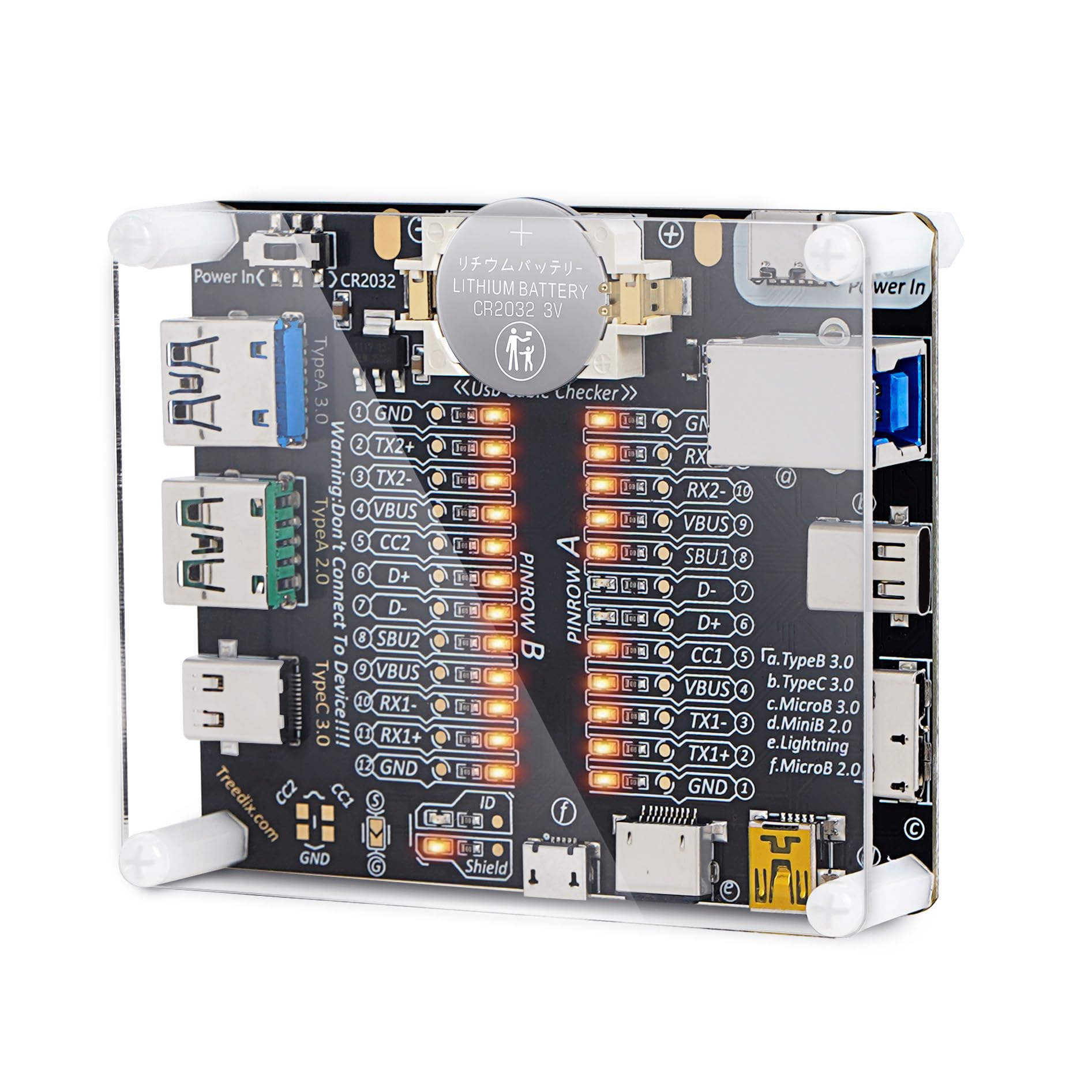 USB Cable Data Line Test Board Checker With Acrylic Case Charging Card Type-C Micro A B