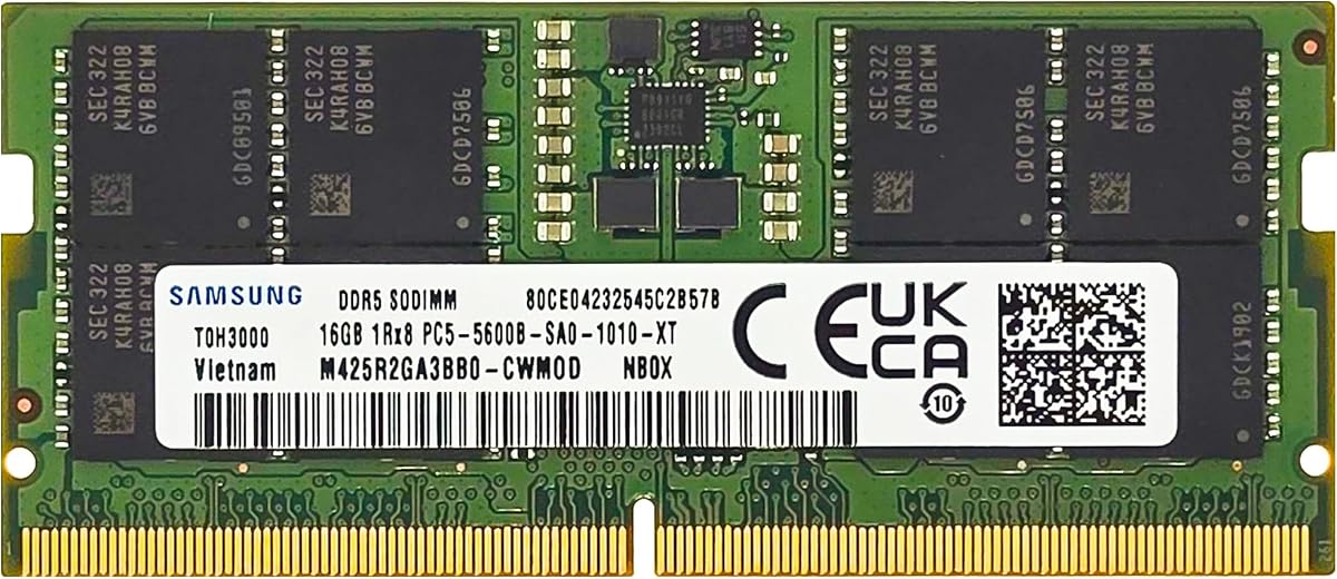Samsung 16 GB DDR5 5600 MHz PC5-44800 CL46 SODIMM 1Rx8 Rango único 1.1V 262 pines Memoria RAM portátil M425R2GA3BB0-CWM