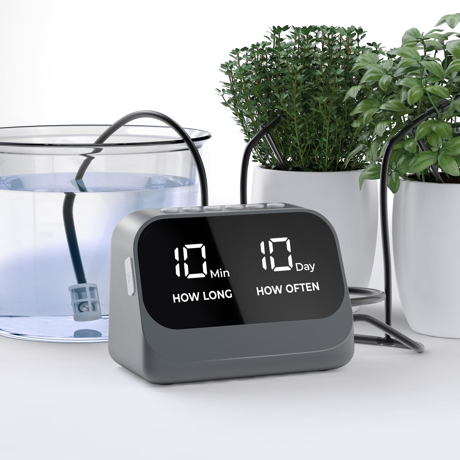 Sistema automático de riego para plantas, kit de riego automático por goteo con temporizador programable y pantalla LED, sistema interior de alimentación
