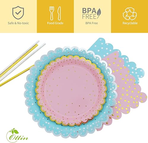 Miniatura 5 de 240 platos y servilletas de papel para revelación de género rosa y azul de Ottin para cumpleaños, fiesta de revelación de género, baby shower, boda,