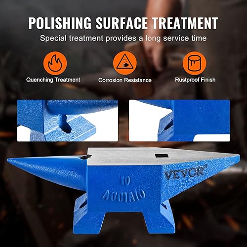 Miniatura 5 de VEVOR Yunque de un solo cuerno, 22Lbs Yunque de acero Herrero para la venta Herramientas de acero de forja con agujero redondo y cuadrado y equipo