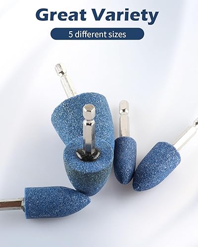 Miniatura 5 de Rocaris 5 piezas de piedra abrasiva de molienda con vástago de 14 de pulgada, rueda de aleta montada en óxido de aluminio para moler, pulido,
