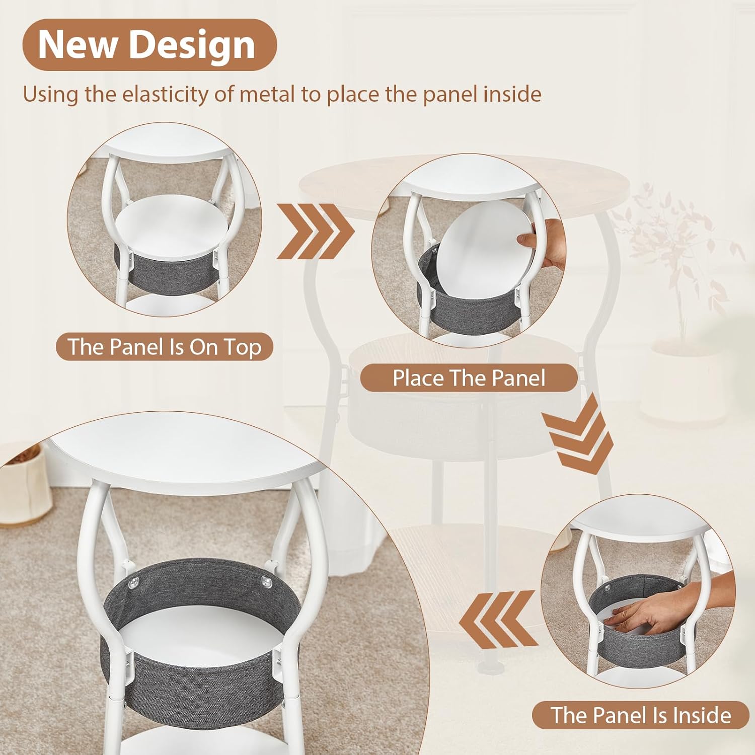 Small Round Side Table with Storage Bag, 3-Tier Accent Round End Table with Four Storage Functions for Living Room, 21.6" H Vintage Smalls Corner Table for Small Spaces Nightstand Bedroom