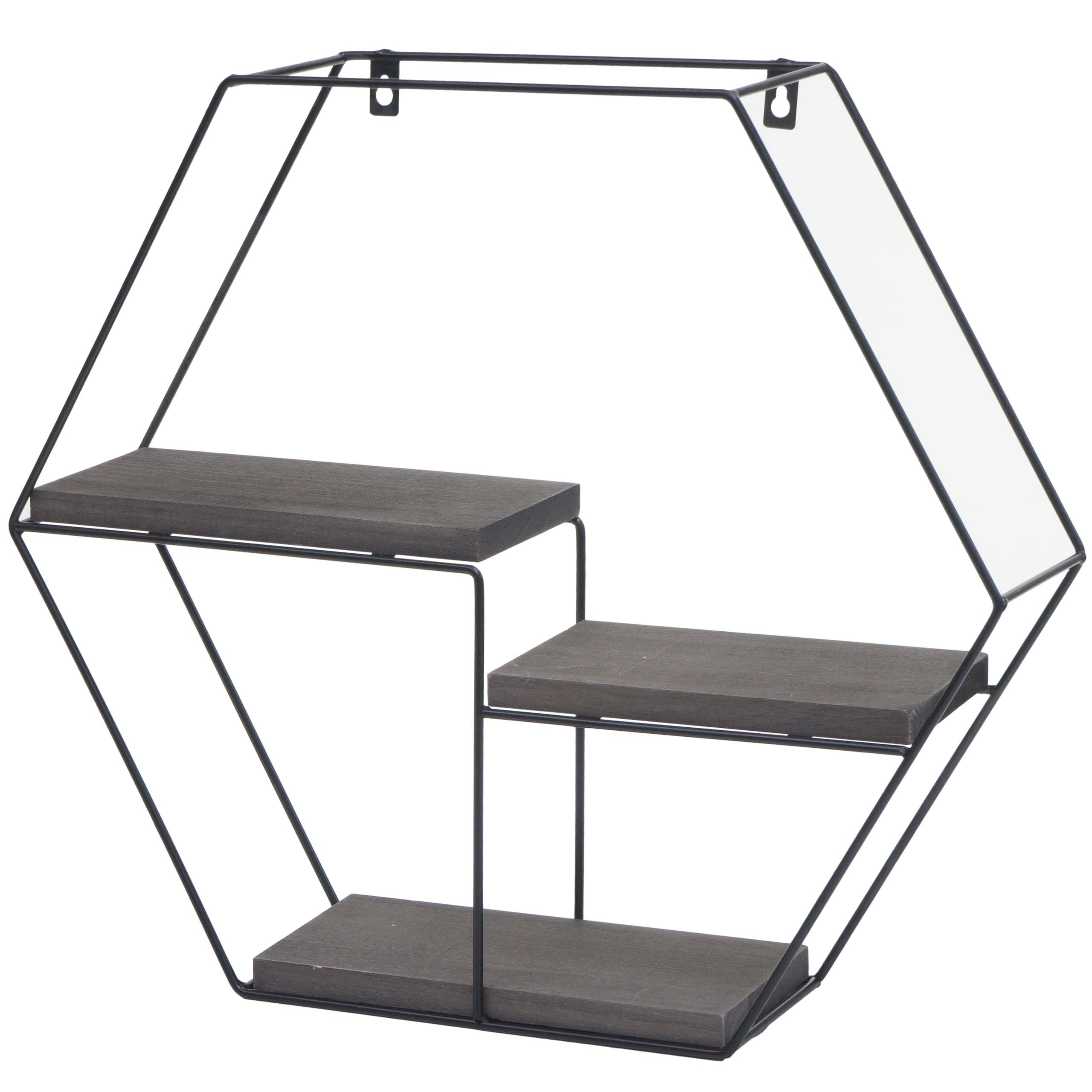 Mendler Regał ścienny HWC-K76, regał wiszący, 3 półki, metal, lite drewno, industrialny, 43 x 49 x 11 cm, ciemnoszary