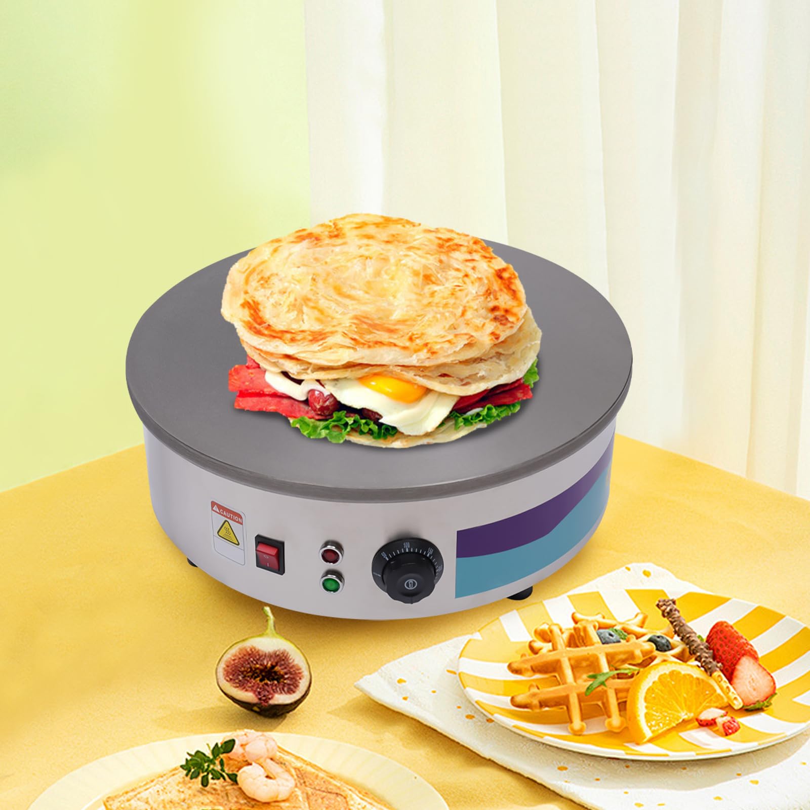 Preparador de Crepes Aparato de Fabricación de Fladen 45 cm con espátula y bolsa de mantequilla para el hogar, los cafés y los restaurantes