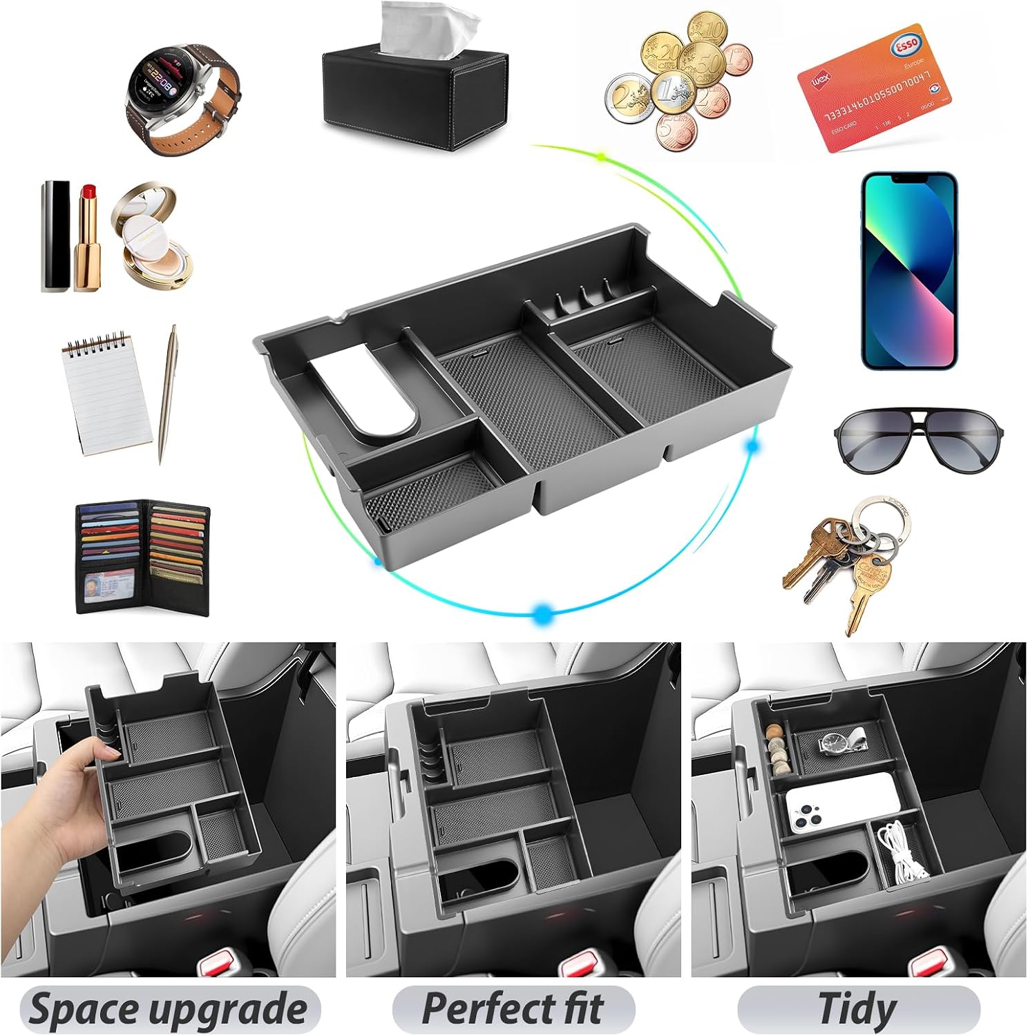 SKTU for 2007-2021 Toyota Tundra Center Console Organizer for 2007-2021 Toyota Tundra/Sequoia Console Tray 2007-2021 Tundra Sequoia Accessories ABS Durable Armrest Storage Box