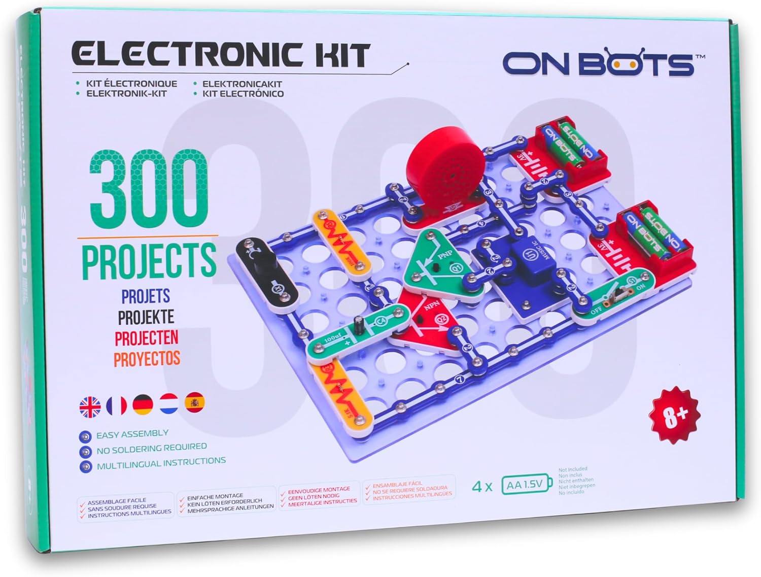 OnBots 300 STEM Electronics Kit | for Kids Age 8 + | Build 300 Science Projects to Learn Circuits & Engineering | 60 Parts & Full Colour Manual | Perfect Christmas and Birthday Gift for Boys & Girls