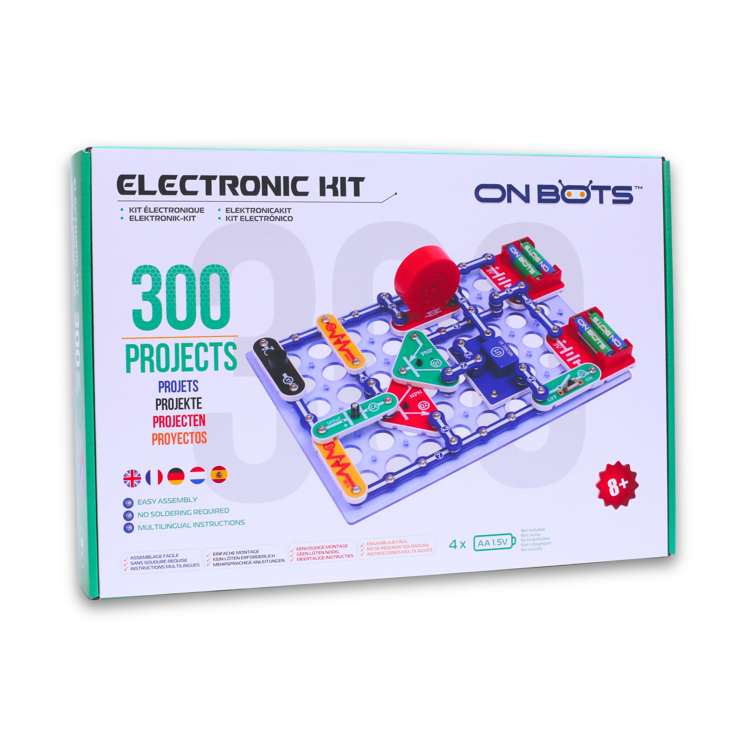OnBots 300 STEM Electronics Kit | for Kids Age 8 + | Build 300 Science Projects to Learn Circuits & Engineering | 60 Parts & Full Colour Manual | Perfect Christmas and Birthday Gift for Boys & Girls