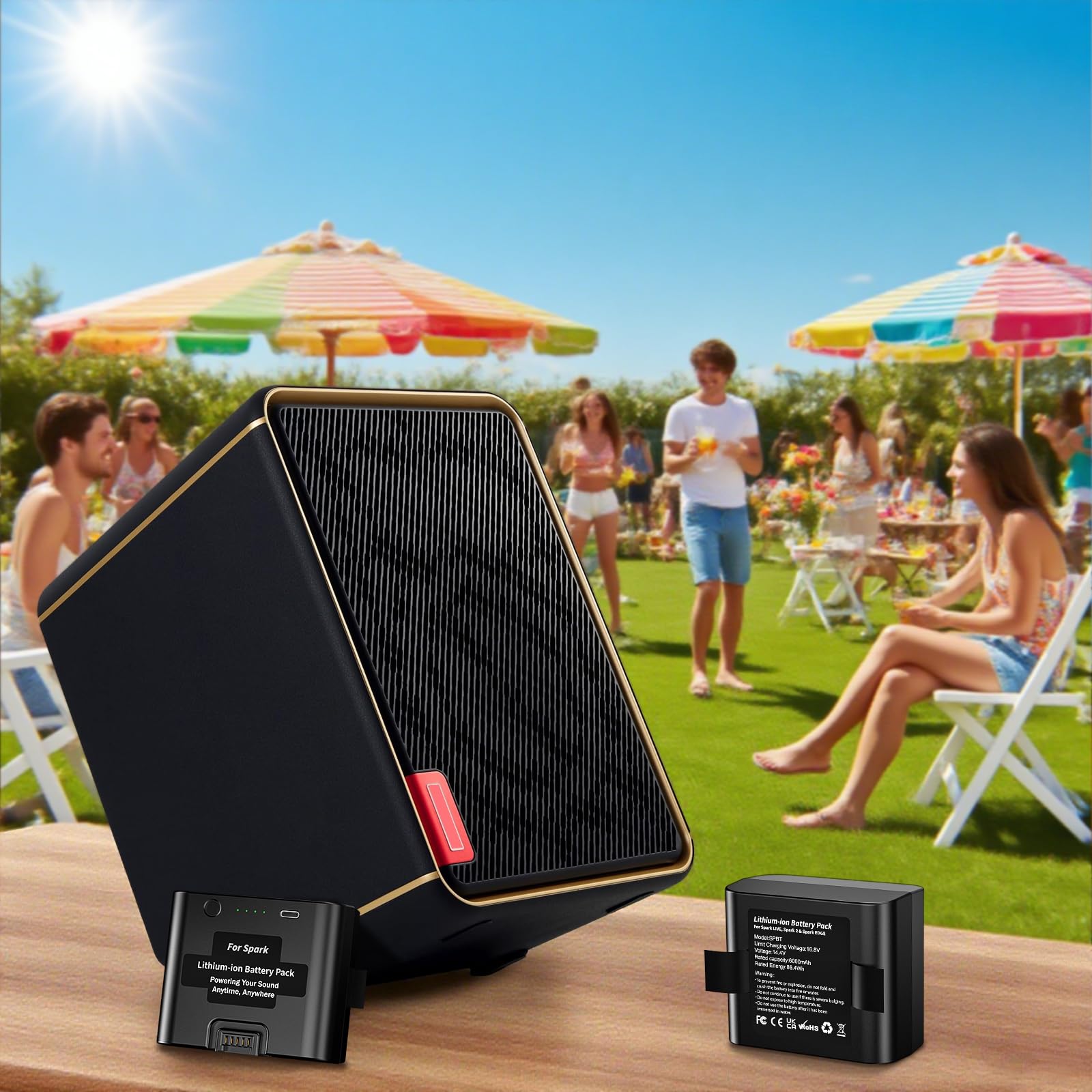 Batería de repuesto de iones de litio de 6000 mAh compatible con Spark Live, Spark 2 y Spark Edge, batería recargable que prolonga el tiempo de fiesta, 86,4 Wh