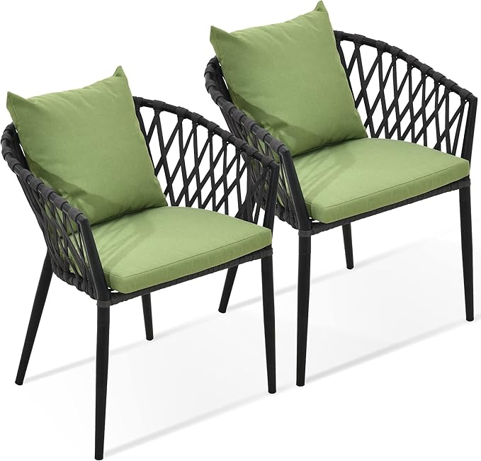YITAHOME Outdoor Dining Chair Set of 2, Rope Woven Design Bistro Chairs, Indoor