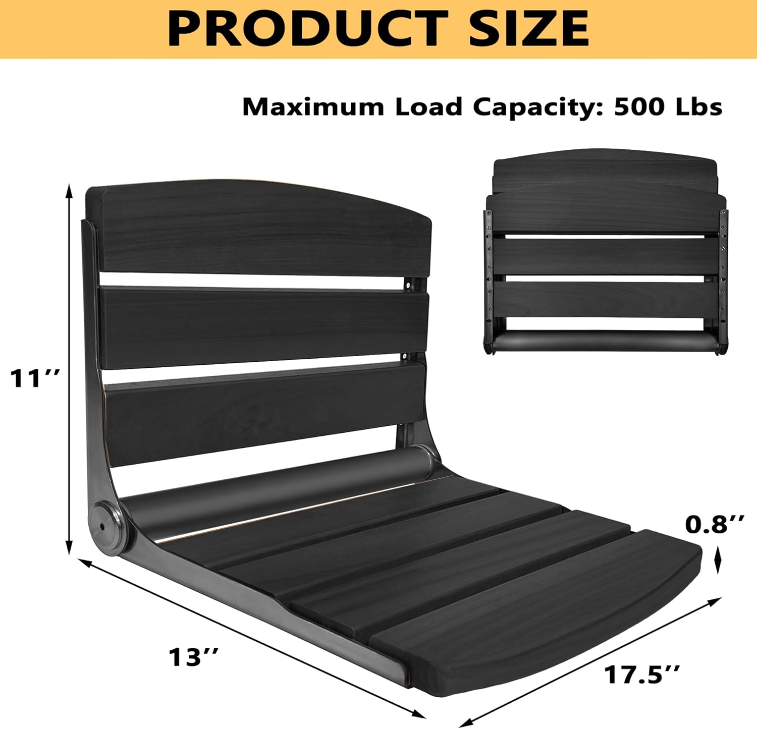 Folding Shower Seat Wall Mounted,17.5''x13''x11'' Foldable Shower Bench,Fold Down Shower Seat,Folding Shower Seat Bench, Black