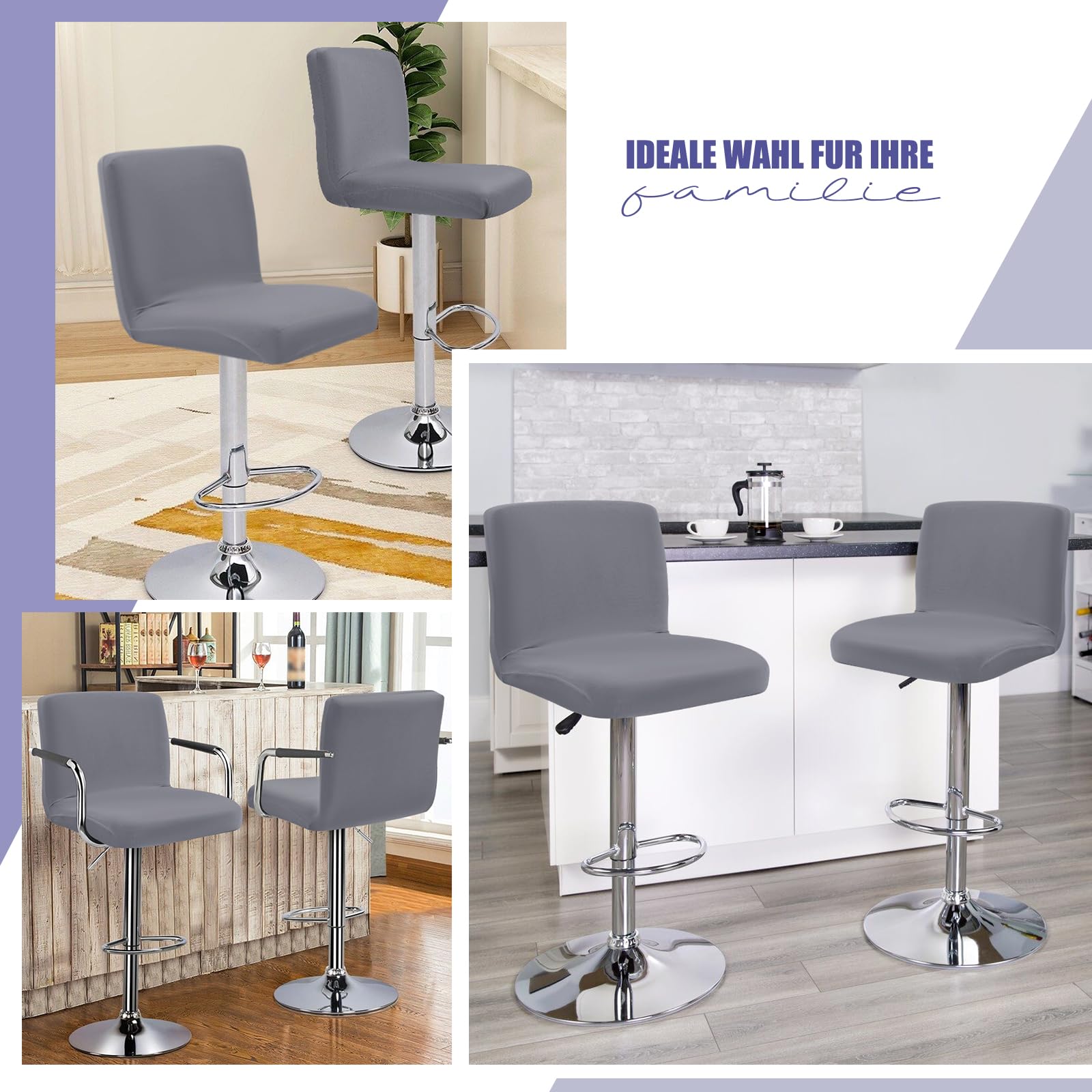 Coprisgabello Da Bar Elasticizzato - Set 4 Pezzi Nero - Fodera Rimovibile Per Sgabelli Alti - Per Casa, Pub, Ristorante - Foto 8